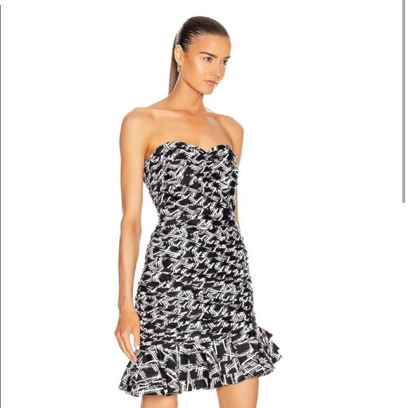 Retrofete Samantha Strapless Ruffle Mini Dress Black White Size XS - Picture 2 of 9